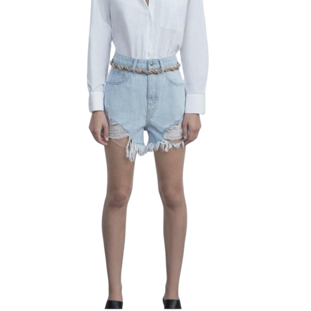 Women’s Zara Light Wash Denim with Fringe Hemline & Side Fringe Size 10